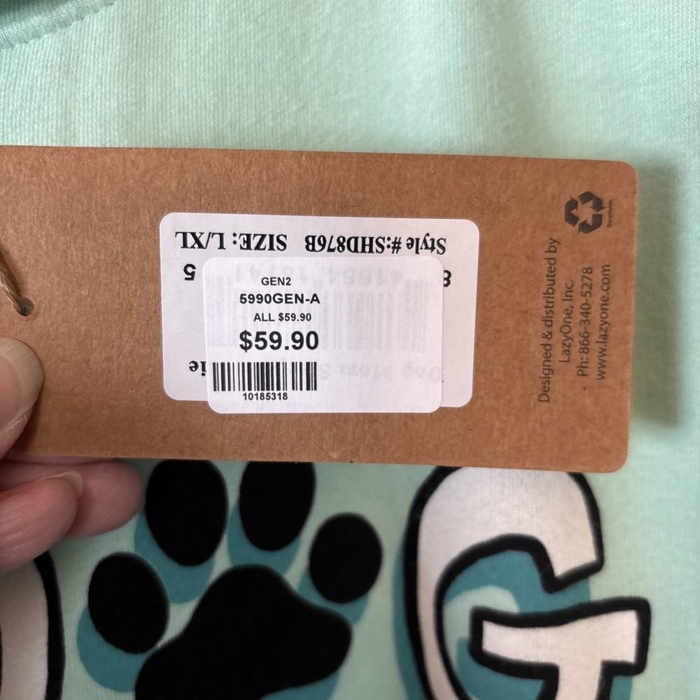 Lazy One Dog Mom Sleep Hoodie Dress Oversized Size L/XL Mint Green Lounge Cozy - Picture 4 of 6